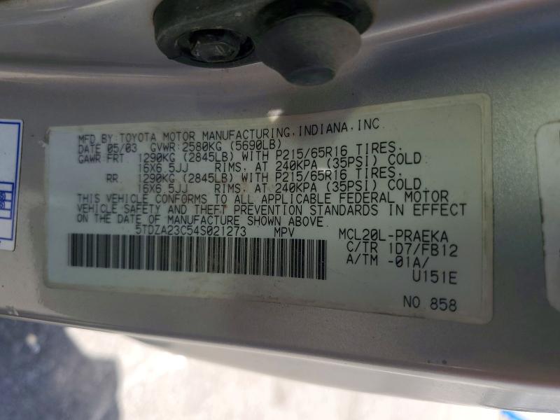 2004 Toyota Sienna მანქანა იყიდება აუქციონზე, vin: 5TDZA23C54S021273, აუქციონის ნომერი: 60039496