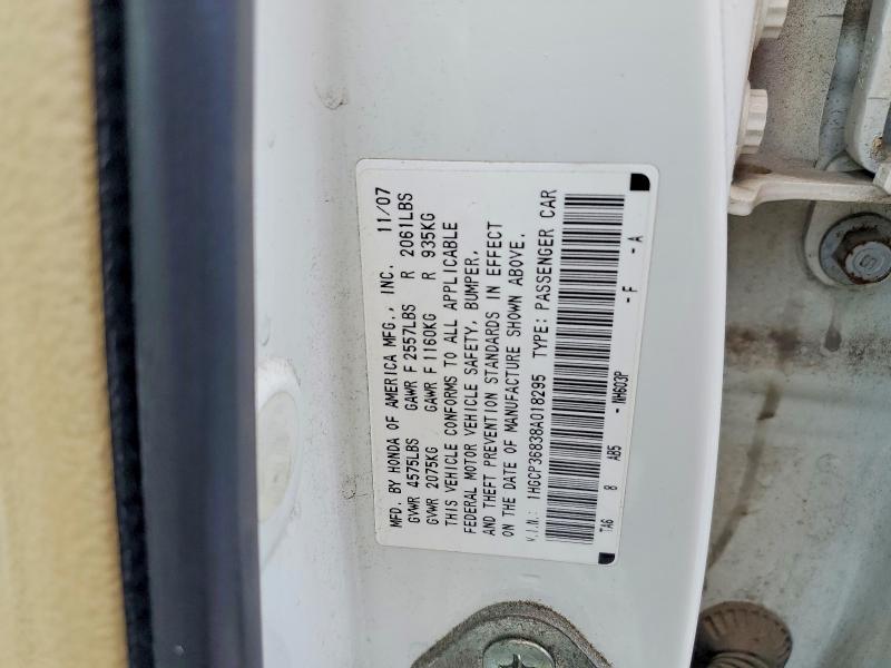 62290866 :رقم المزاد ، 1HGCP36838A018295 vin ، 2008 Honda Accord مزاد بيع