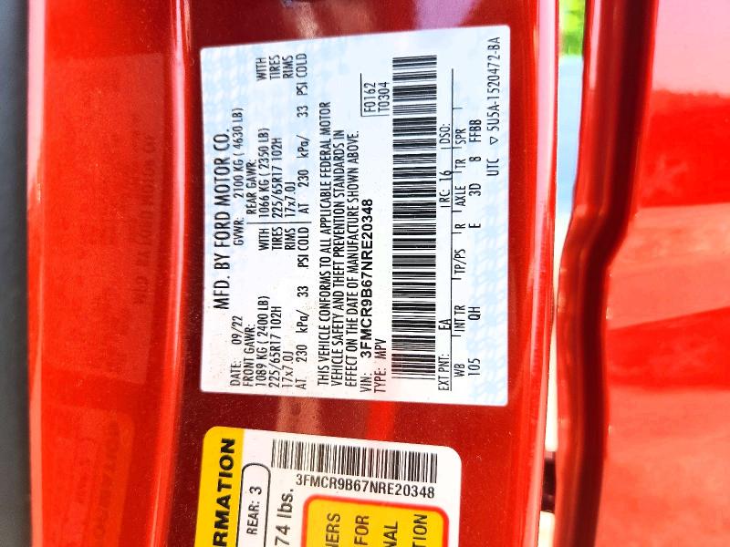2022 Ford Bronco Sport მანქანა იყიდება აუქციონზე, vin: 3FMCR9B67NRE20348, აუქციონის ნომერი: 59258096