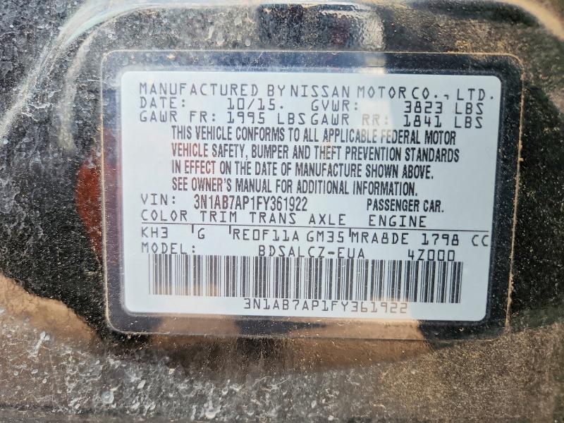 2015 Nissan Sentra მანქანა იყიდება აუქციონზე, vin: 3N1AB7AP1FY361922, აუქციონის ნომერი: 60925416
