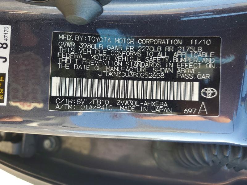 62703156 :رقم المزاد ، JTDKN3DU3B0252658 vin ، 2011 Toyota Prius مزاد بيع