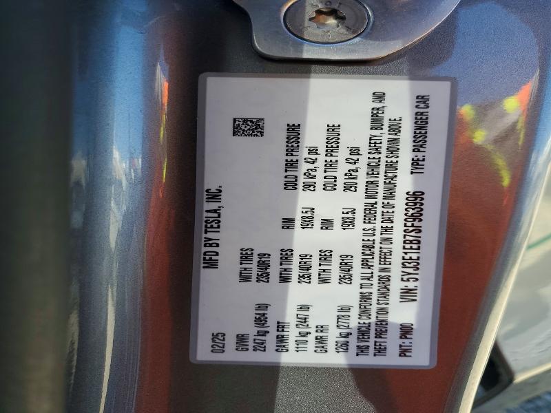 59814466 :رقم المزاد ، 5YJ3E1EB7SF963996 vin ، 2025 Tesla Model 3 مزاد بيع