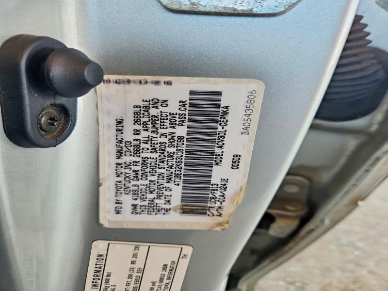 Aukcja sprzedaży 2003 Toyota Camry, vin: 4T1BE32K63U187098, numer aukcji: 63250096