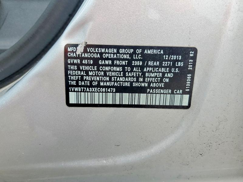 Aukcja sprzedaży 2014 Volkswagen Passat, vin: 1VWBT7A3XEC061473, numer aukcji: 59716406
