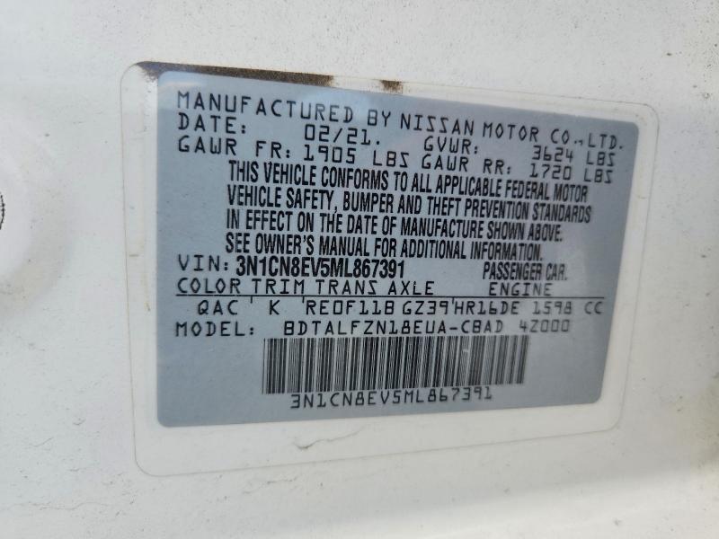 Aukcja sprzedaży 2021 Nissan Versa, vin: 3N1CN8EV5ML867391, numer aukcji: 61543776