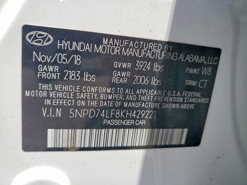 Продаж на аукціоні авто 2019 Hyundai Elantra, vin: 5NPD74LF8KH429221, номер лоту: 60303826