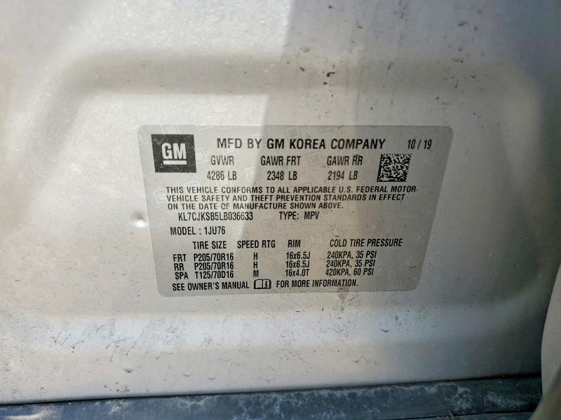 59534826 :رقم المزاد ، KL7CJKSB5LB036633 vin ، 2020 Chevrolet Trax مزاد بيع