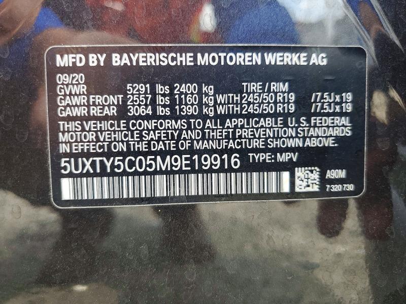 62763796 :رقم المزاد ، 5UXTY5C05M9E19916 vin ، 2021 Bmw X3 مزاد بيع
