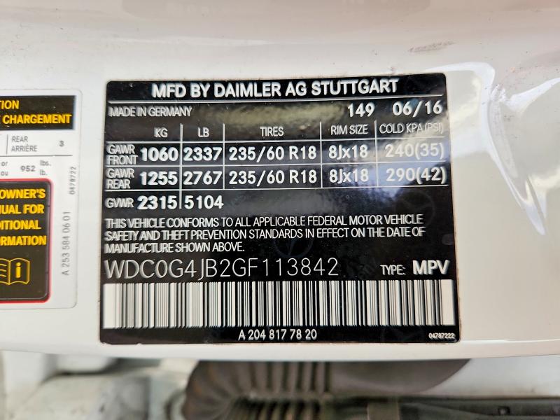 Aukcja sprzedaży 2016 Mercedes-benz Glc, vin: WDC0G4JB2GF113842, numer aukcji: 61978286