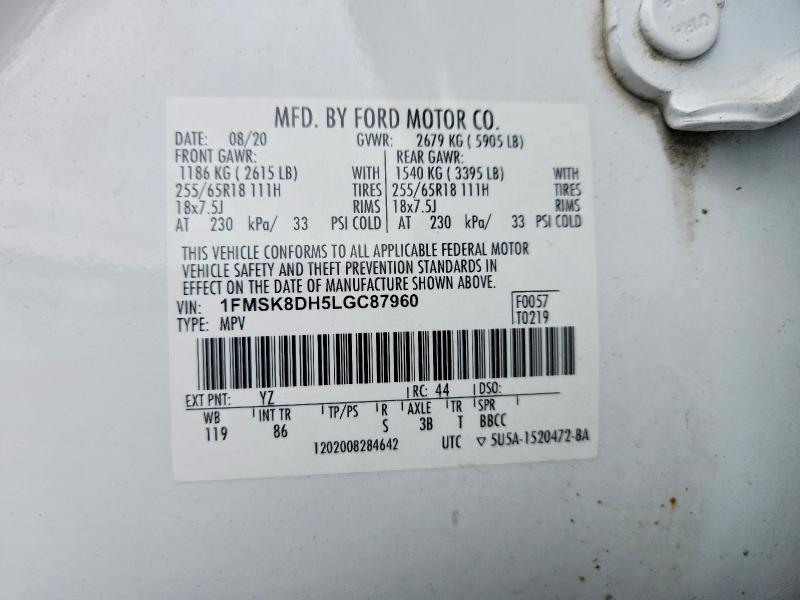 59982226 :رقم المزاد ، 1FMSK8DH5LGC87960 vin ، 2020 Ford Explorer مزاد بيع