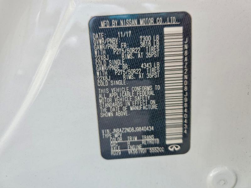 Продаж на аукціоні авто 2018 Infiniti Qx80, vin: JN8AZ2ND8J9840434, номер лоту: 60187256