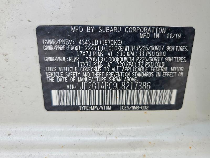 Продаж на аукціоні авто 2020 Subaru Crosstrek, vin: JF2GTAPC9L8217386, номер лоту: 59265646