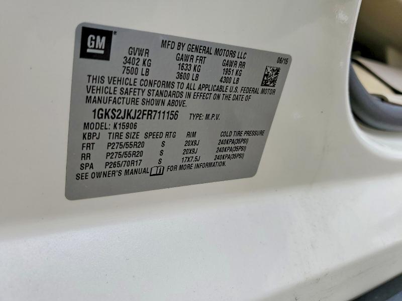 2015 Gmc Yukon Xl მანქანა იყიდება აუქციონზე, vin: 1GKS2JKJ2FR711156, აუქციონის ნომერი: 60997766