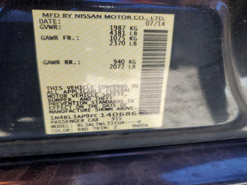 Продажа на аукционе авто 2015 Nissan Altima, vin: 1N4BL3AP9FC140686, номер лота: 63515576