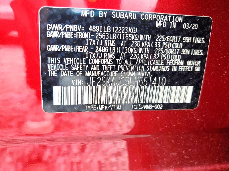 Aukcja sprzedaży 2020 Subaru Forester, vin: JF2SKAJC9LH551410, numer aukcji: 61804326