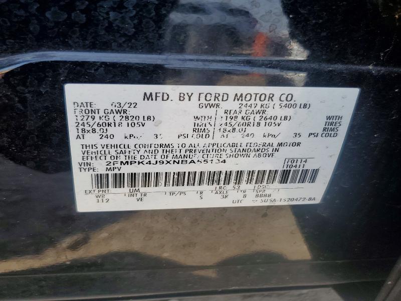 Продажа на аукционе авто 2022 Ford Edge, vin: 2FMPK4J9XNBA55134, номер лота: 61860266