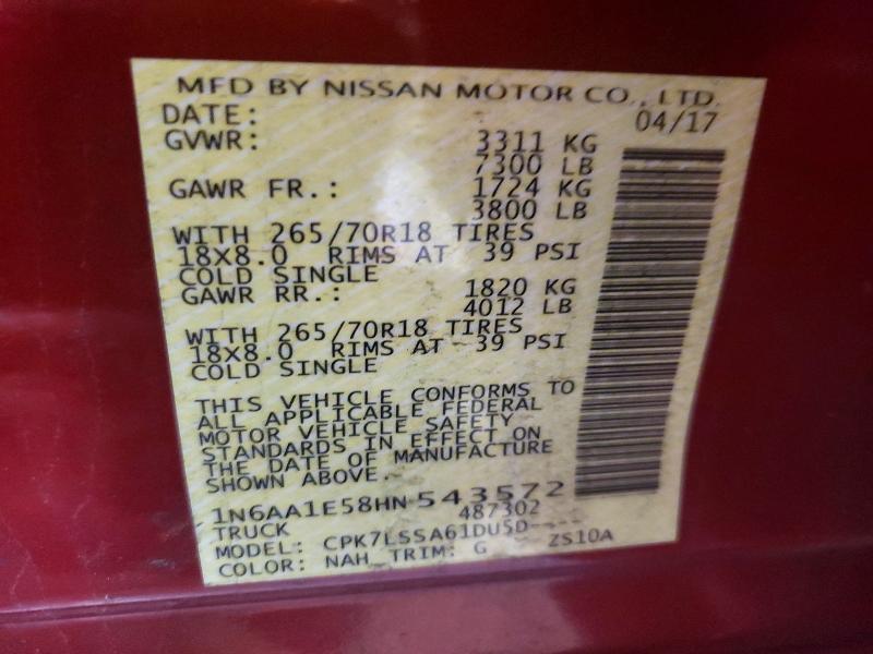 61916036 :رقم المزاد ، 1N6AA1E58HN543572 vin ، 2017 Nissan Titan مزاد بيع