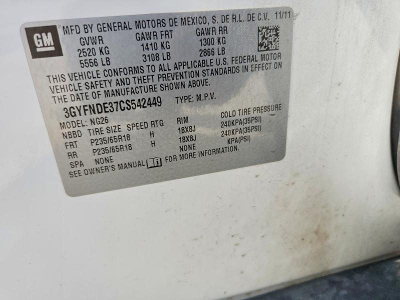 59966296 :رقم المزاد ، 3GYFNDE37CS542449 vin ، 2012 Cadillac Srx مزاد بيع