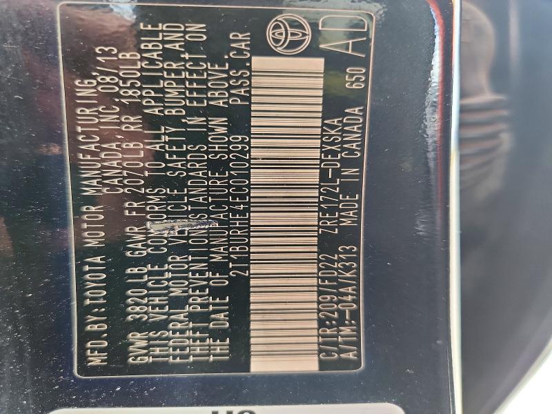 61087996 :رقم المزاد ، 2T1BURHE4EC010299 vin ، 2014 Toyota Corolla مزاد بيع
