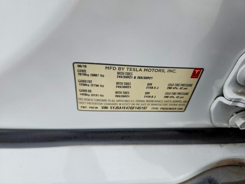 58843956 :رقم المزاد ، 5YJSA1E47GF145197 vin ، 2016 Tesla Model S مزاد بيع