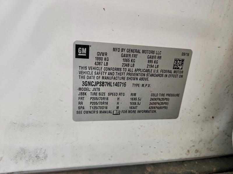 Продаж на аукціоні авто 2017 Chevrolet Trax, vin: 3GNCJPSB7HL140716, номер лоту: 60173056