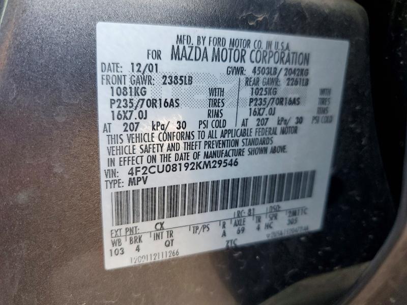 Продаж на аукціоні авто 2002 Mazda Tribute, vin: 4F2CU08192KM29546, номер лоту: 63146766