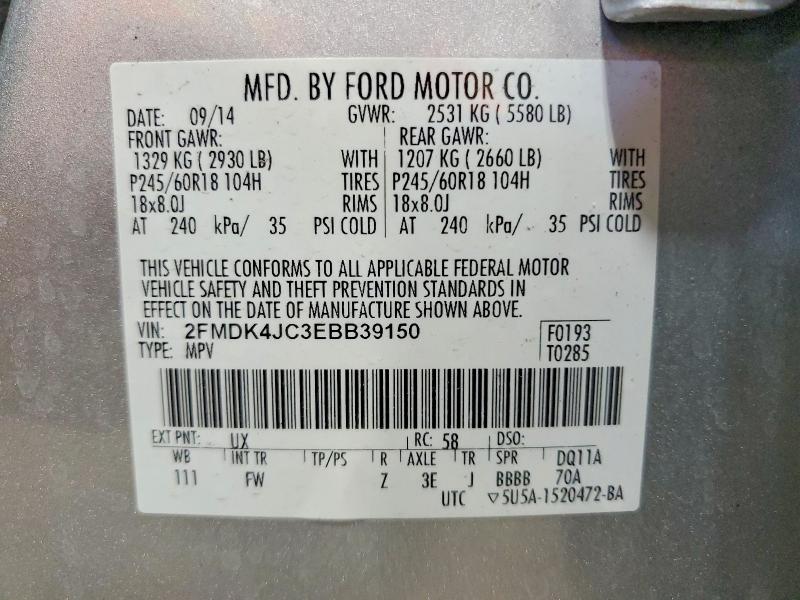 61052806 :رقم المزاد ، 2FMDK4JC3EBB39150 vin ، 2014 Ford Edge مزاد بيع