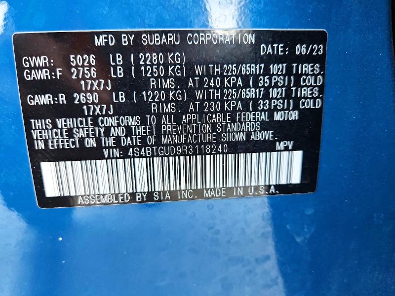 Aukcja sprzedaży 2024 Subaru Outback, vin: 4S4BTGUD9R3118240, numer aukcji: 59244726