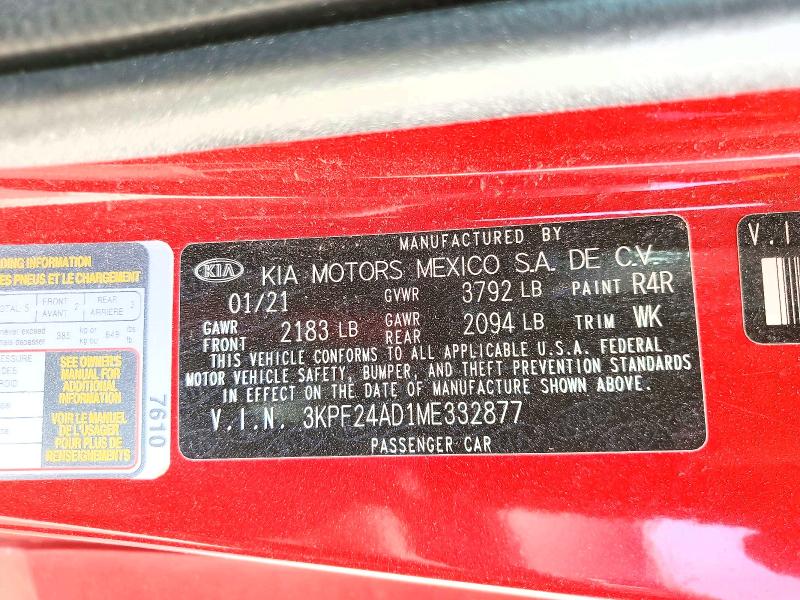 Aukcja sprzedaży 2021 Kia Forte, vin: 3KPF24AD1ME332877, numer aukcji: 61092526