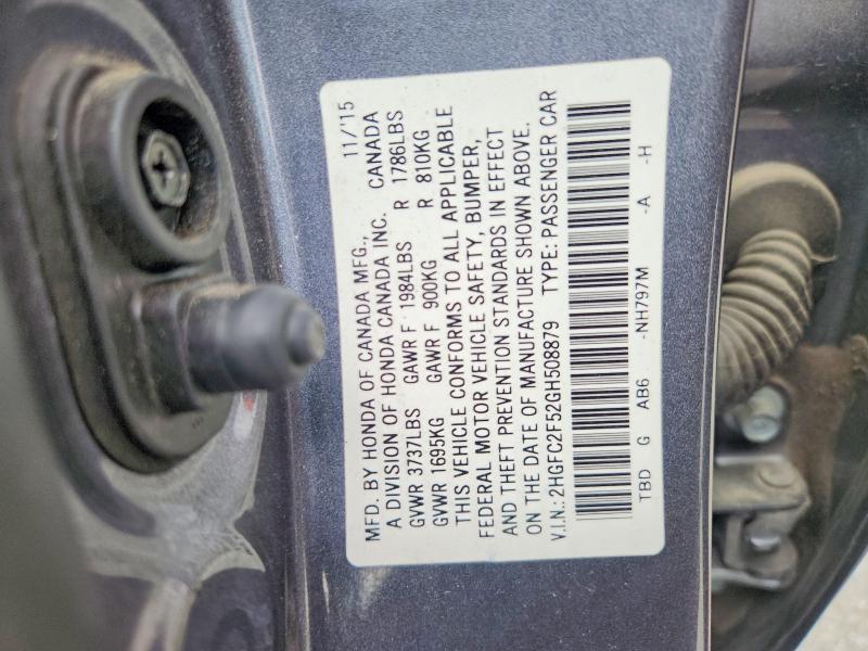 63494346 :رقم المزاد ، 2HGFC2F52GH508879 vin ، 2016 Honda Civic مزاد بيع