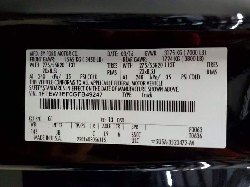 60206466 :رقم المزاد ، 1FTEW1EF0GFB49247 vin ، 2016 Ford F150 مزاد بيع