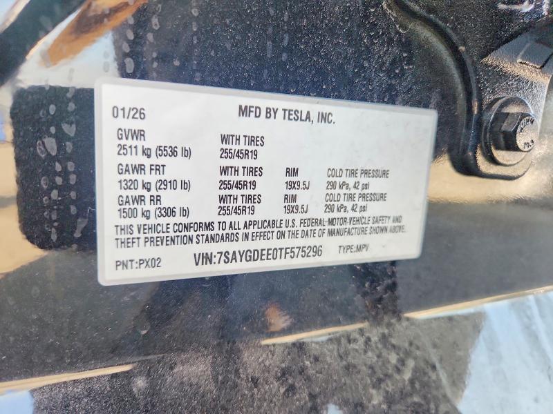 2026 Tesla Model Y მანქანა იყიდება აუქციონზე, vin: 7SAYGDEE0TF575296, აუქციონის ნომერი: 62887286
