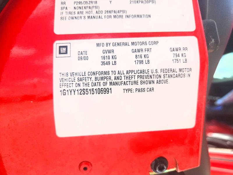 59596166 :رقم المزاد ، 1G1YY12S515106991 vin ، 2001 Chevrolet Corvette مزاد بيع