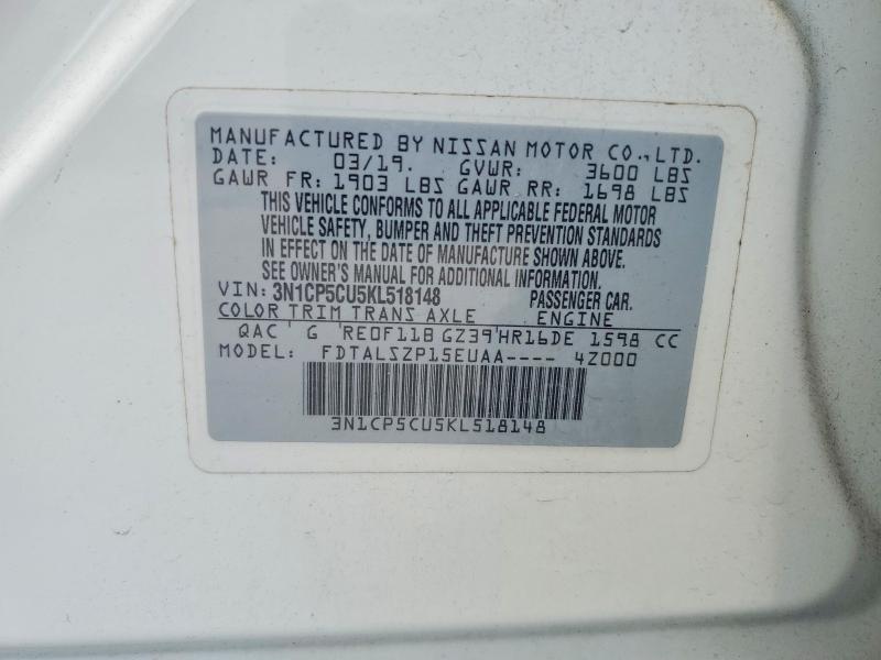 Aukcja sprzedaży 2019 Nissan Kicks, vin: 3N1CP5CU5KL518148, numer aukcji: 61574456