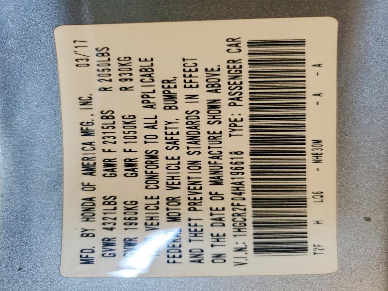 2017 Honda Accord მანქანა იყიდება აუქციონზე, vin: 1HGCR2F04HA196618, აუქციონის ნომერი: 60483086