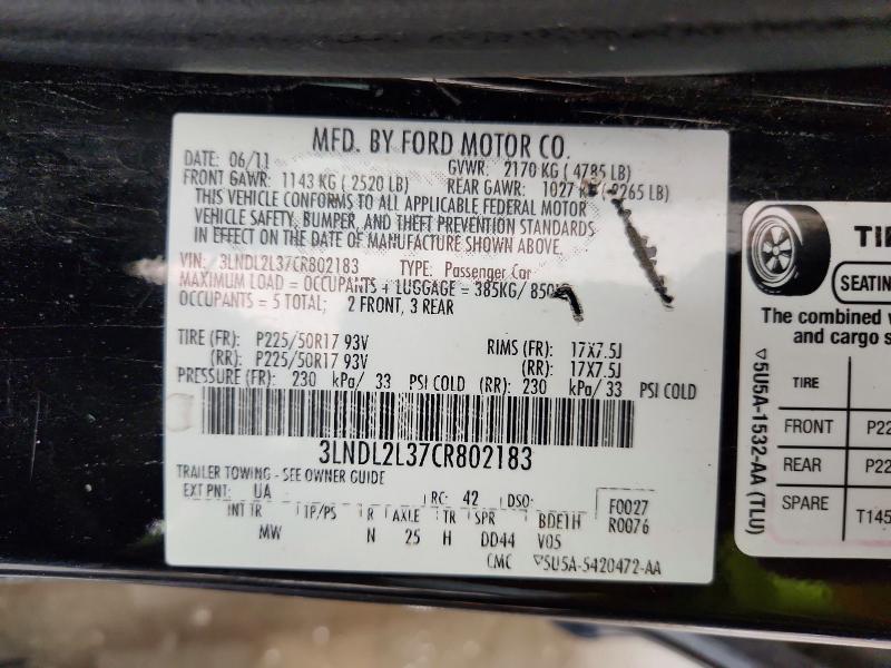 Aukcja sprzedaży 2012 Lincoln Mkz, vin: 3LNDL2L37CR802183, numer aukcji: 60967036