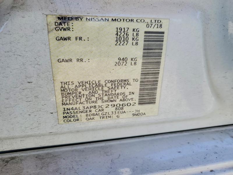 62662626 :رقم المزاد ، 1N4AL3AP8JC290602 vin ، 2018 Nissan Altima مزاد بيع