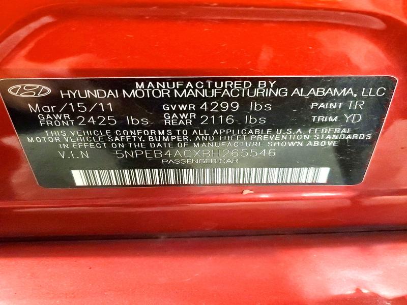 Продаж на аукціоні авто 2011 Hyundai Sonata, vin: 5NPEB4ACXBH265546, номер лоту: 61988746