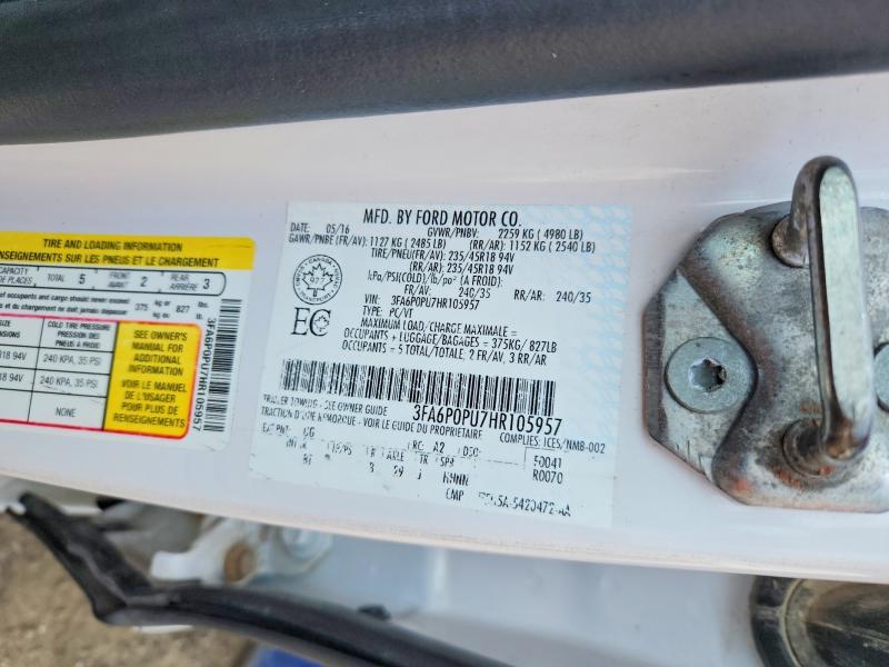 2017 Ford Fusion მანქანა იყიდება აუქციონზე, vin: 3FA6P0PU7HR105957, აუქციონის ნომერი: 60313976