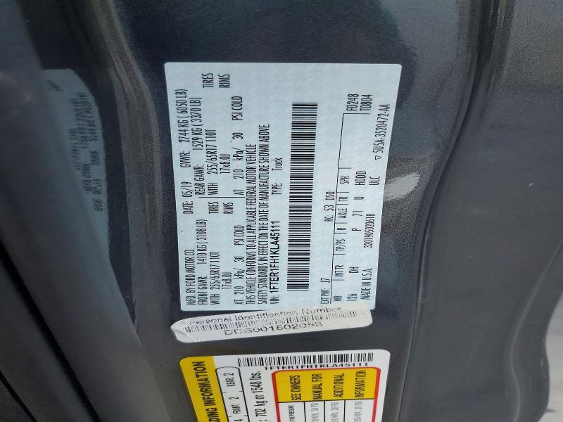 2019 Ford Ranger მანქანა იყიდება აუქციონზე, vin: 1FTER1FH1KLA45111, აუქციონის ნომერი: 59170866