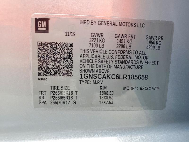 61393936 :رقم المزاد ، 1GNSCAKC6LR185658 vin ، 2020 Chevrolet Tahoe مزاد بيع