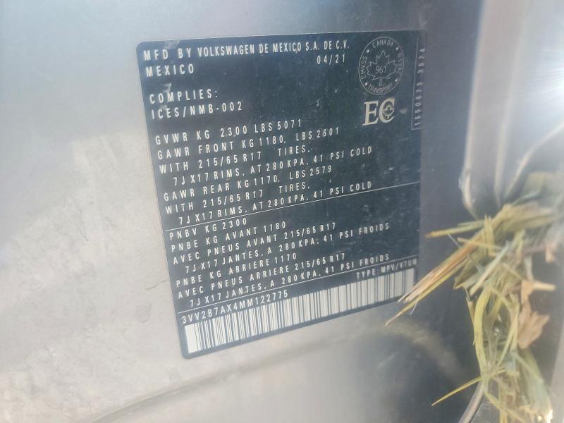 61377296 :رقم المزاد ، 3VV2B7AX4MM122775 vin ، 2021 Volkswagen Tiguan مزاد بيع