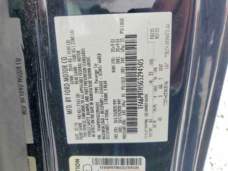 59123156 :رقم المزاد ، 1FA6P8TH5G5294505 vin ، 2016 Ford Mustang مزاد بيع