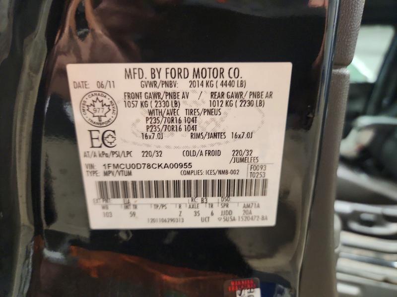 62145526 :رقم المزاد ، 1FMCU0D78CKA00955 vin ، 2012 Ford Escape مزاد بيع