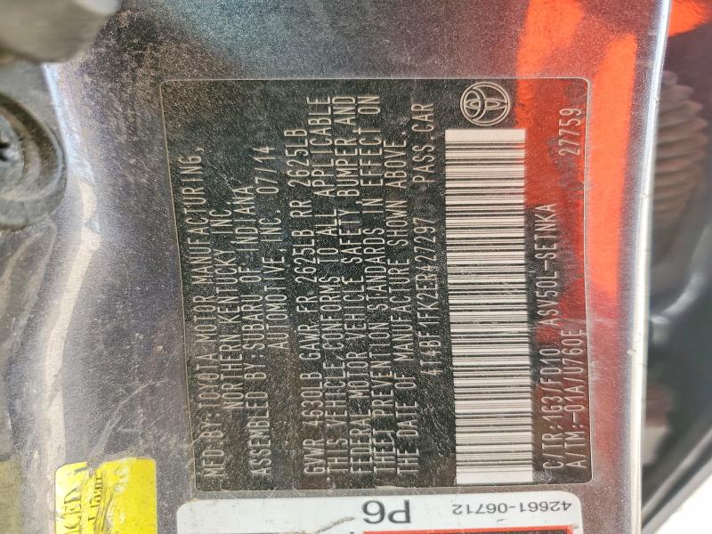 60775466 :رقم المزاد ، 4T4BF1FK2ER427297 vin ، 2014 Toyota Camry مزاد بيع