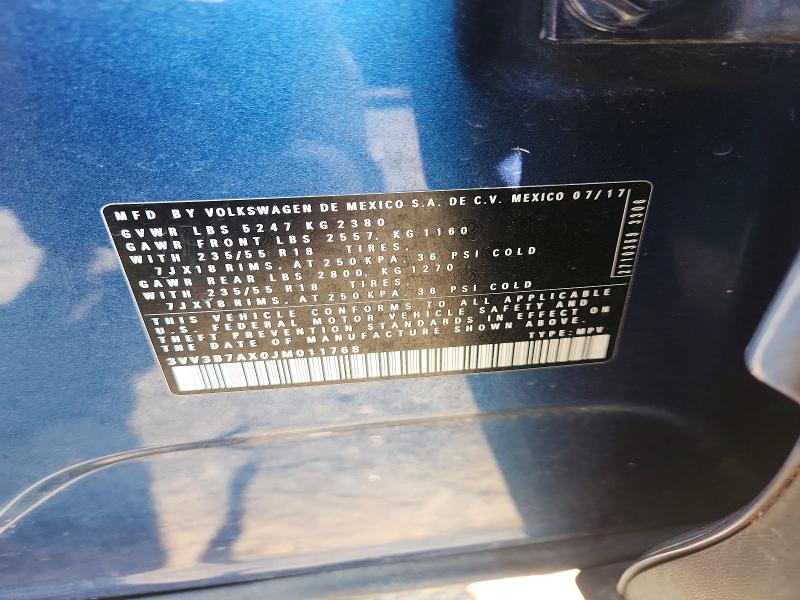 Продаж на аукціоні авто 2018 Volkswagen Tiguan, vin: 3VV3B7AX0JM011768, номер лоту: 63048556