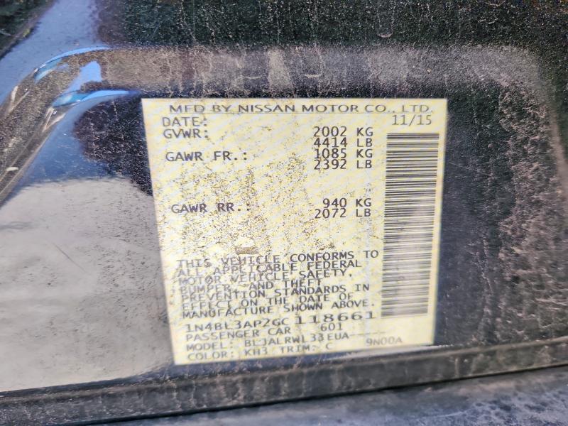 58135096 :رقم المزاد ، 1N4BL3AP2GC118661 vin ، 2016 Nissan Altima مزاد بيع