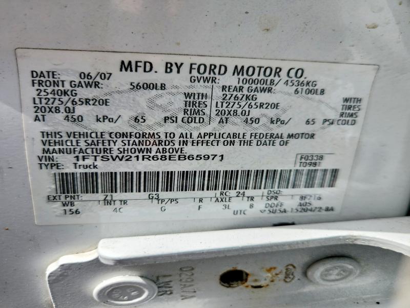 Продажа на аукционе авто 2008 Ford F250, vin: 1FTSW21R68EB65971, номер лота: 60553576