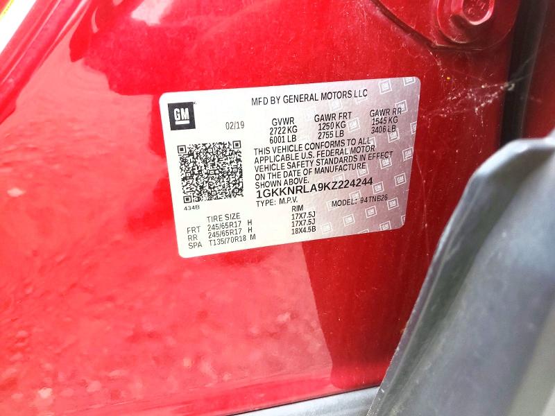 2019 Gmc Acadia მანქანა იყიდება აუქციონზე, vin: 1GKKNRLA9KZ224244, აუქციონის ნომერი: 59390846
