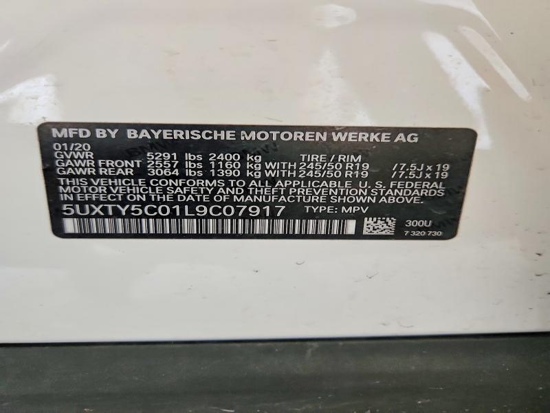 2020 Bmw X3 მანქანა იყიდება აუქციონზე, vin: 5UXTY5C01L9C07917, აუქციონის ნომერი: 61188996